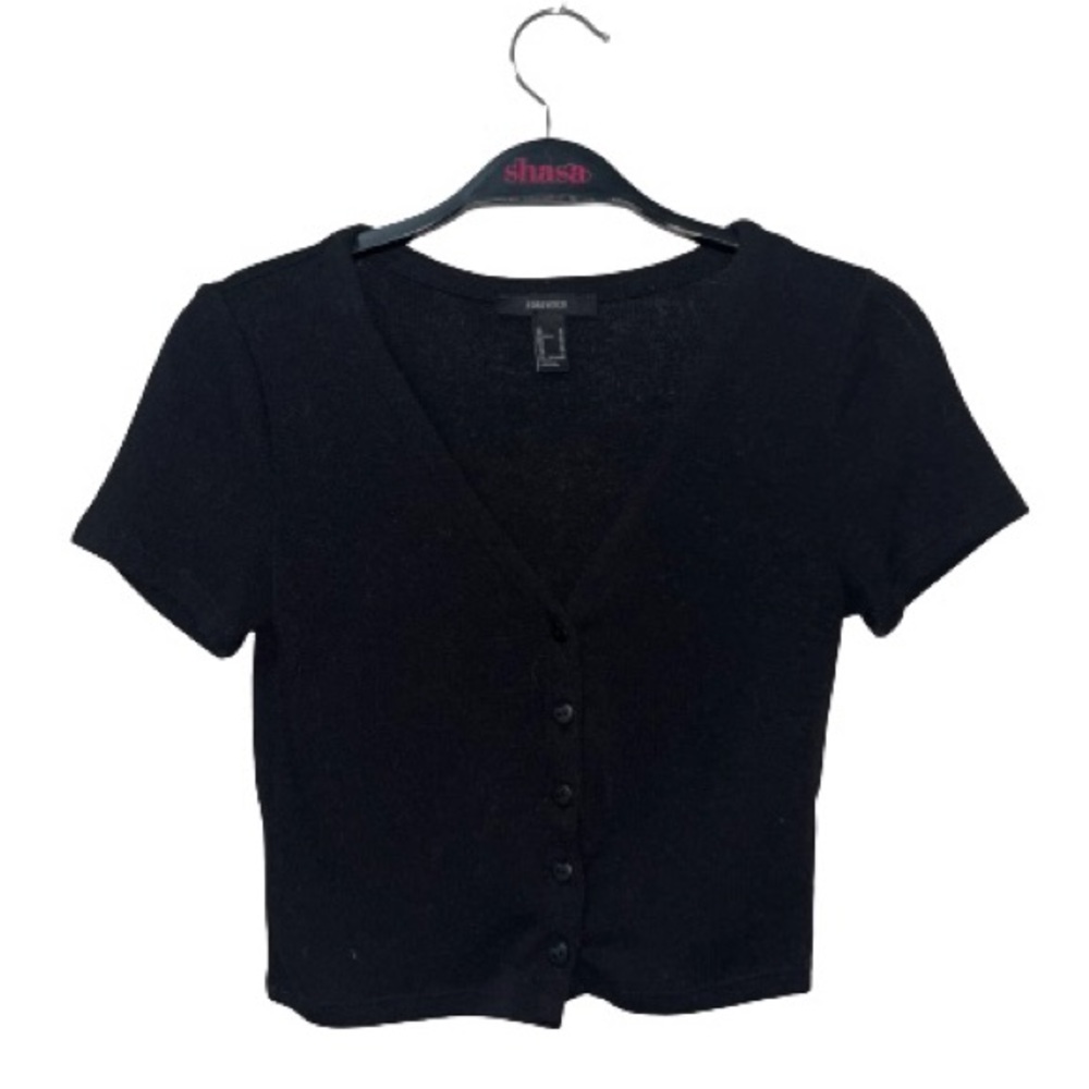 Forever 21 Cropped Cardigan Sweater Short-Sleeved | Black